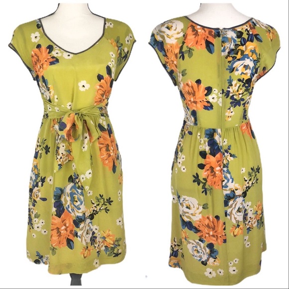 Anthropologie Dresses & Skirts - Moulinette Souers Chartreuse Foral Silk Dress